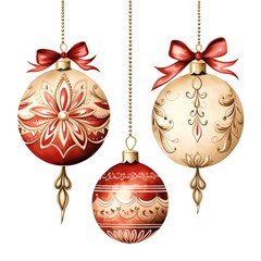 Christmas balls with ornaments and ribbons, vector illustration.