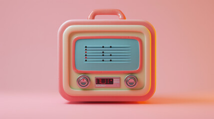 Fototapeta premium A retro-styled pink radio with digital display on a soft pastel pink background, evoking nostalgia and simplicity.