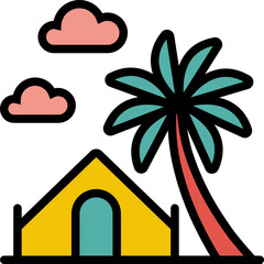 Camping Colored Outline Icon Design Vector