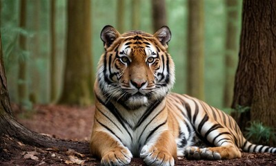 A Bengal Tiger Resting Amidst Jungle Greenery