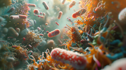 A view of dangerous bacteria and viruses that cause serious diseases under a microscope. The study of human diseases