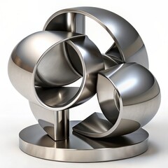 3D Render of a Stainless Steel Modern Art Installation, on isolated white background, Generative AI