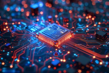 CPU processor microchip circuit board illustration created with generative ai