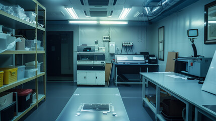 Specialized Film Development Room with Analytical Equipment and Storage