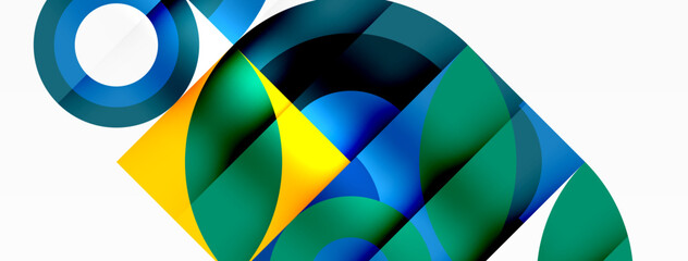 Vibrant chameleon artwork featuring a mix of electric blue and yellow geometric shapes in a pattern of circles and triangles, creating a symmetrical design on a white background