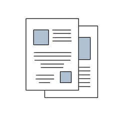 Two white papers with blue boxes on them