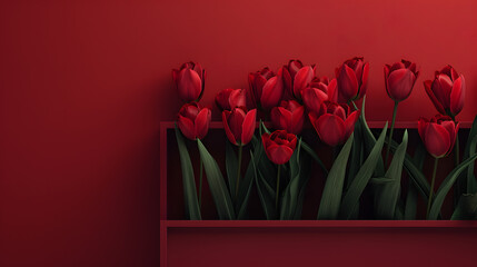 Vibrant Red Tulips Elegantly Presented in a Red Box
