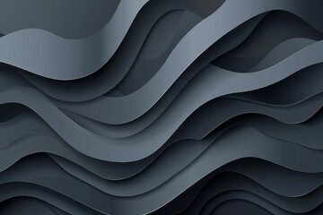 Dark silver paper waves abstract banner design. Elegant wavy vector background