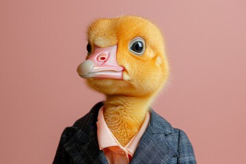 A Nene (Hawaiian Goose) in a tailored business suit, standing against a soft pastel background, AI Generative