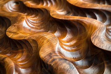 An intricate wood carving of waves, showcasing the artistry and craftsmanship behind such designs. Created with Ai