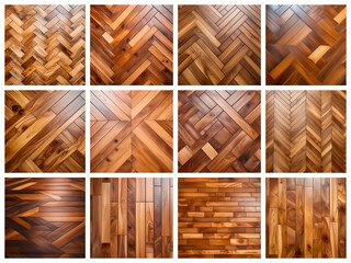A detailed collage of wood floor tile samples, showcasing diverse textures, grains, and finishes, providing a rich visual comparison for selecting the perfect flooring.