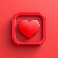 Illustrate a 3D icon featuring a vibrant red heart encapsulated in a rounded square pin, signifying a social media 'like' or love notification, AI Generative