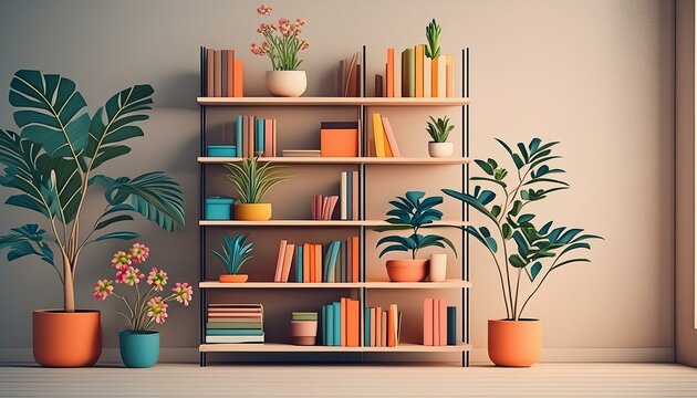 librero con plantas y flores ( ilustraci&oacute;n dos)