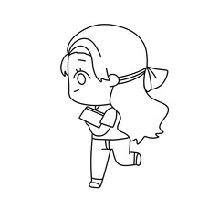 A girl is running with a book in her hand