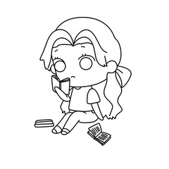 A girl is sitting on the floor reading a book