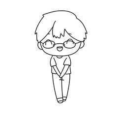 Obraz premium A cartoon boy with glasses and a smile on his face