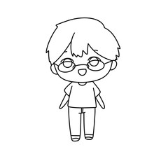 A cartoon boy with glasses and a smile on his face