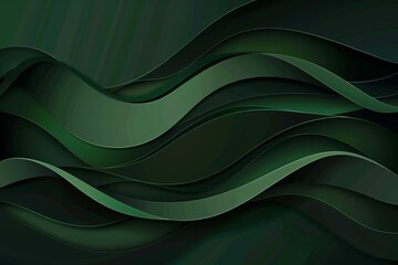 Dark spring green paper waves abstract banner design. Elegant wavy vector background