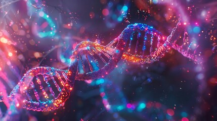 Vivid DNA helix in neon lights, advanced biotech science visualizatio, AI Generative