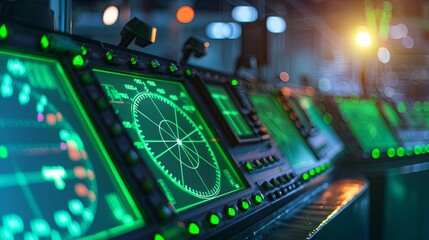 Futuristic spaceship control room. radar display