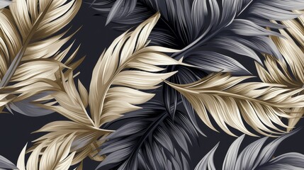 Tropical floral vintage foliage palm leaves seamless pattern grey background