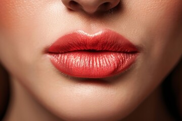 Fototapeta premium Close-up of a woman's lips immediately after Botox injections, showcasing the subtle yet noticeable enhancement.