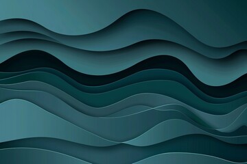 Dark teal paper waves abstract banner design. Elegant wavy vector background