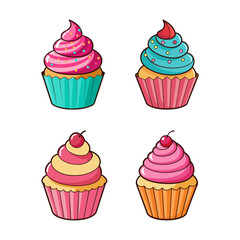 Desserts cup cake set on white background