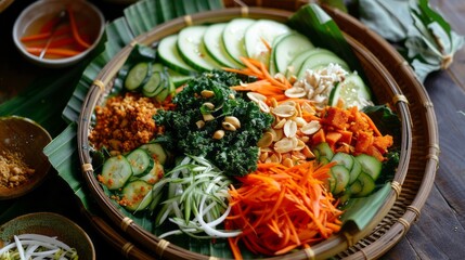 traditional Indonesian culinary food Gado-gado or pecel sayur consists of boiled vegetables served with peanut sauce