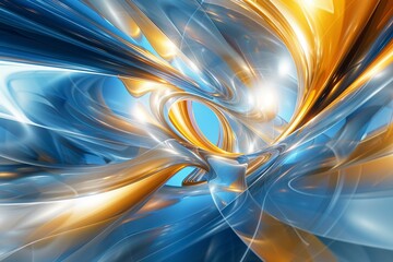 abstract of illusion in midnight blue white yellow and gold colors with depth of field through future imagination.
