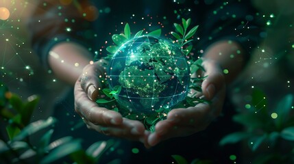 Eco, Earth Friendly Future, Sustainable Earth with Green Technology Solutions, Copy Space,Space for Text,Generative AI.エコ、地球にやさしい未来、環境に優しい地球、グリーンテクノロジーソリューションを備えた持続可能な地球、コピースペース,テキスト用スペース