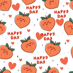 seamless pattern cartoon peach character design. cute fruit design wallpaper and pattern