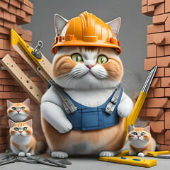 Naklejka premium Cat engineering construction electrical with tools illustration vector design for t shirt wallpaper