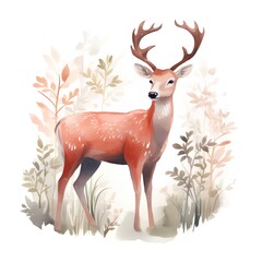 Beautiful vector image with a watercolor deer on a white background