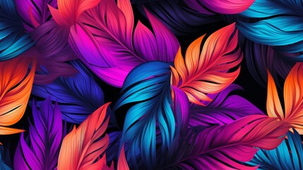 Tropic leaves seamless pattern in neon colors