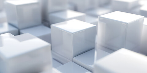 Obraz premium Abstract 3D illustration of a white cube casting a soft shadow on a white background