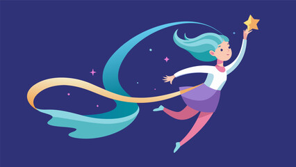 She spins and tumbles the ribbon trailing behind her like a sparkling tail of a shooting star.. Vector illustration