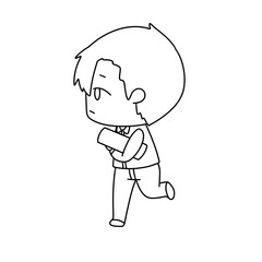 A boy is running with a book in his hand