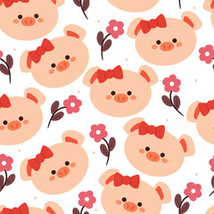 seamless pattern cartoon pig and flower. cute animal wallpaper for textile, gift wrap paper