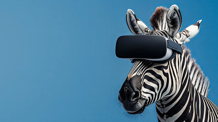 zebra with vision virtual reality sunglass solid background - obrazy, fototapety, plakaty