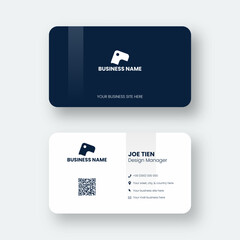 Two side name card design template with navy color and abstract illustration