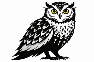 owl silhouette on white background, Vector illustration, bird, icon, svg, characters, Holiday t shirt, Hand drawn trendy Vector illustration, owl on a branch