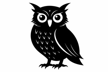 owl silhouette on white background, Vector illustration, bird, icon, svg, characters, Holiday t shirt, Hand drawn trendy Vector illustration, owl on a branch