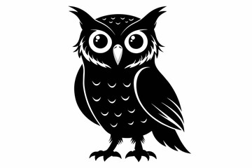 owl silhouette on white background, Vector illustration, bird, icon, svg, characters, Holiday t shirt, Hand drawn trendy Vector illustration, owl on a branch