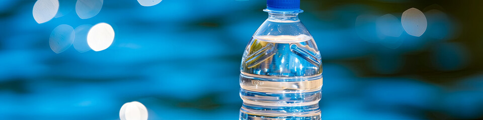 Transparent water bottle, sleek and sustainable, epitomizing hydration and health consciousness - obrazy, fototapety, plakaty