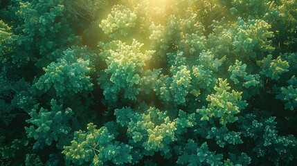 Fototapeta premium Daybreak Panorama: Aerial View of Forest Bathed in Sunlight