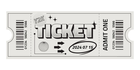 Fancy Retro style ticket template . Hippie party ticket. Y2k style design.