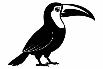 Toucan silhouette on white background, Vector illustration, bird, icon, svg, characters, Holiday t shirt, Hand drawn trendy Vector illustration, raven on a branch