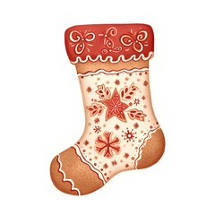 Christmas sock with snowflakes. Watercolor illustration isolated on white background.
