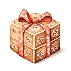 Gift box with a red bow. Watercolor illustration isolated on white background
